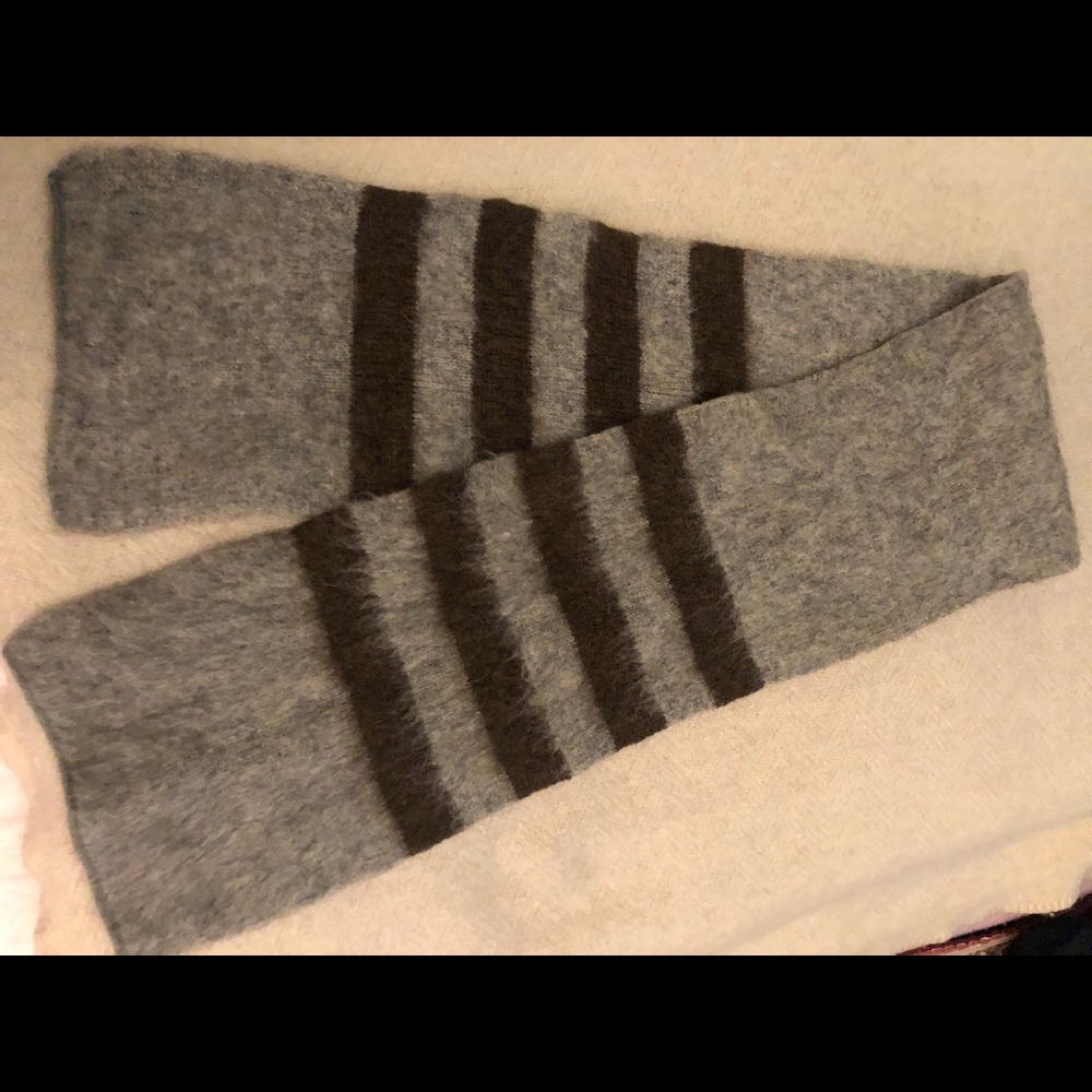 Genuine Icelandic wool scarf, grey with deep brown stripes, 56” x 9”